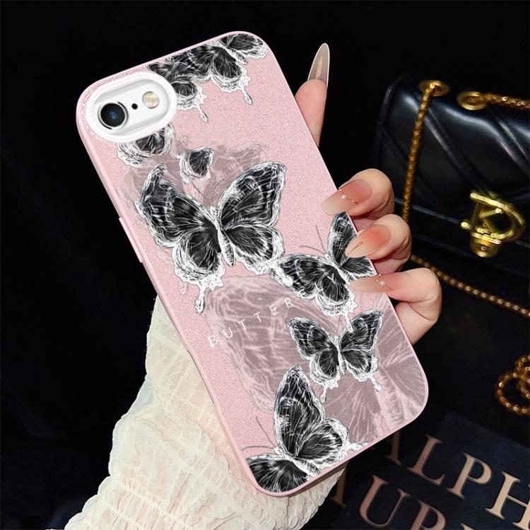 

For iPhone 6 Plus / 6s Plus Sketch Butterflies Pattern IMD Glitter PC Hybrid TPU Phone Case(Pink)