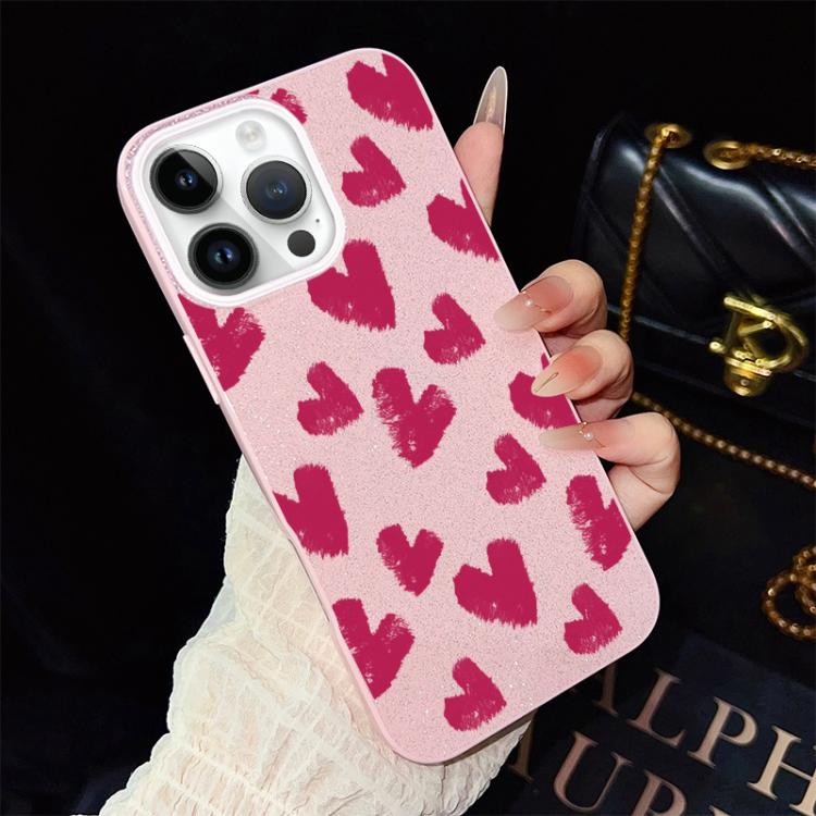 

For iPhone 12 Pro Max Rose Red Hearts Pattern IMD Glitter PC Hybrid TPU Phone Case(Pink)