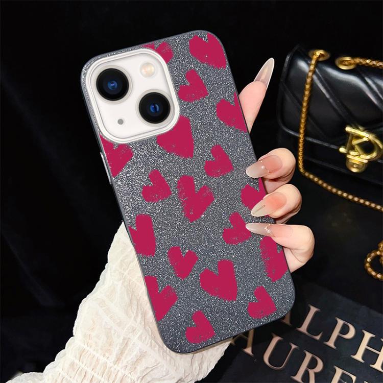 

For iPhone 13 Rose Red Hearts Pattern IMD Glitter PC Hybrid TPU Phone Case(Black)
