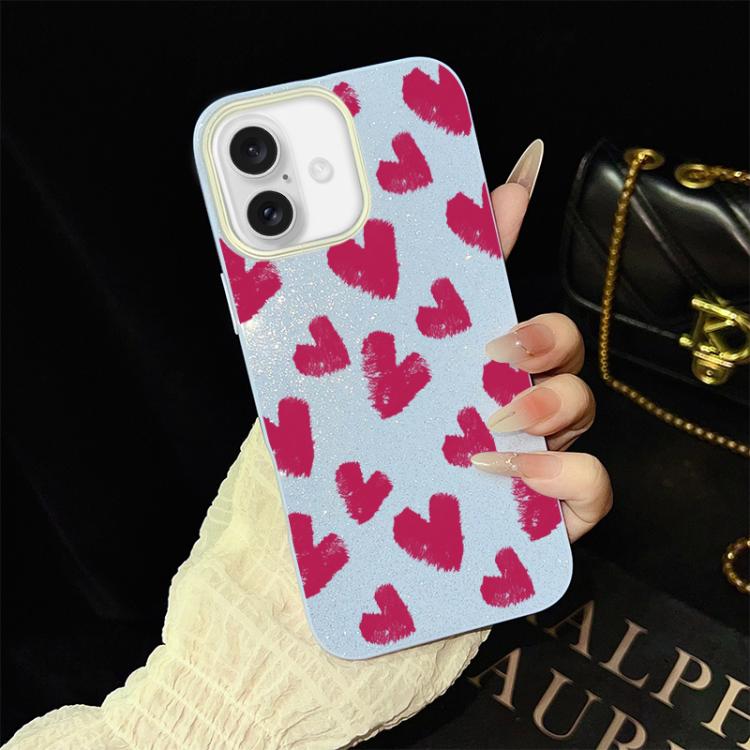 For iPhone 16 Rose Red Hearts Pattern IMD Glitter PC Hybrid TPU Phone Case(Blue) — купить у Sunsky-online WW
