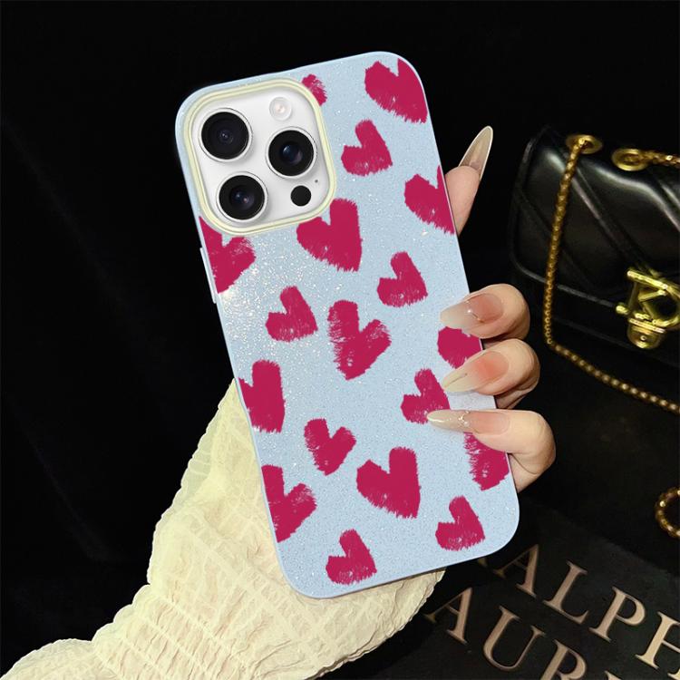 For iPhone 16 Pro Max Rose Red Hearts Pattern IMD Glitter PC Hybrid TPU Phone Case(Blue) — купить у Sunsky-online WW