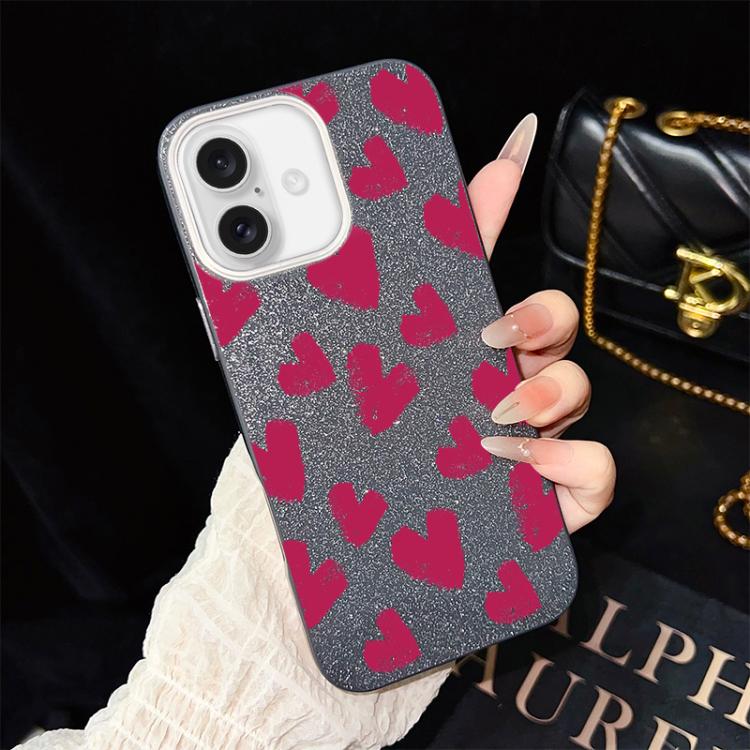 For iPhone 17 Rose Red Hearts Pattern IMD Glitter PC Hybrid TPU Phone Case(Black) — купить у Sunsky-online WW