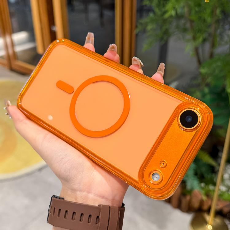 For iPhone Air Precise Hole Shockproof Magnetic TPU Hybrid Acrylic Transparent Phone Case(Orange)