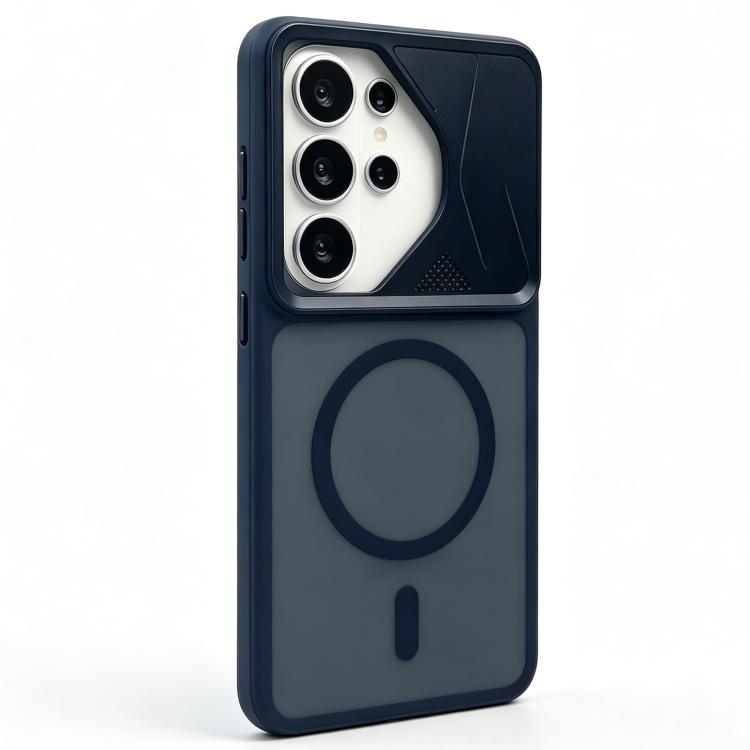 For Galaxy S24 Ultra 5G Translucent Frosted Magnetic PC Hybrid TPU Phone Case(Dark Blue)