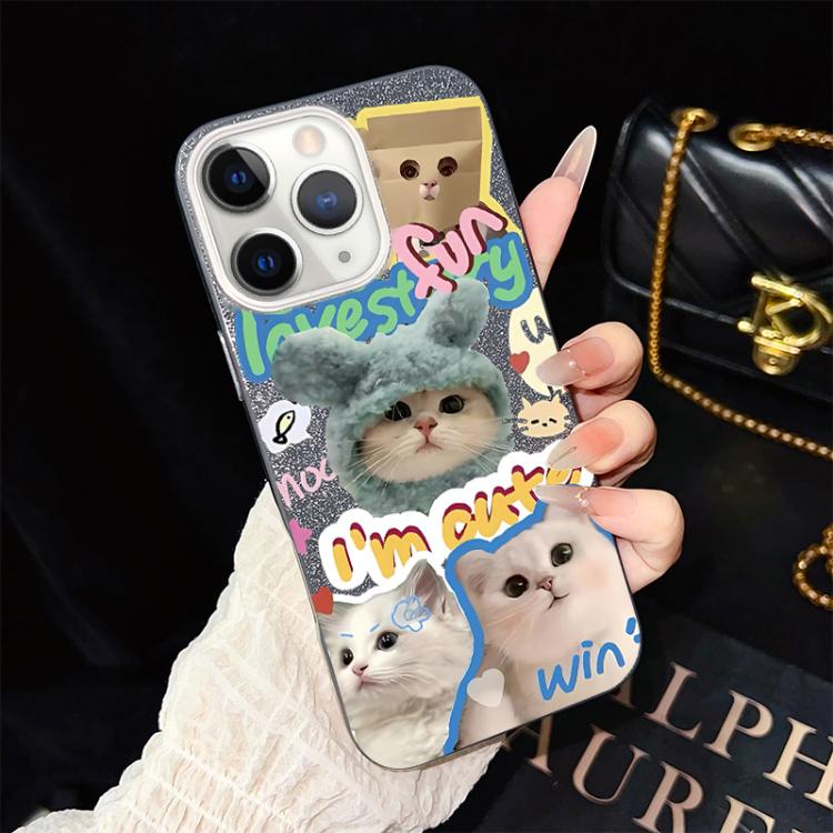 For iPhone 11 Pro Cats Pattern IMD Glitter PC Hybrid TPU Phone Case(Black)