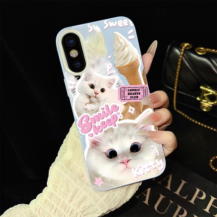 For iPhone XS / X Ice Cream Cats Pattern IMD Glitter PC Hybrid TPU Phone Case(Blue)