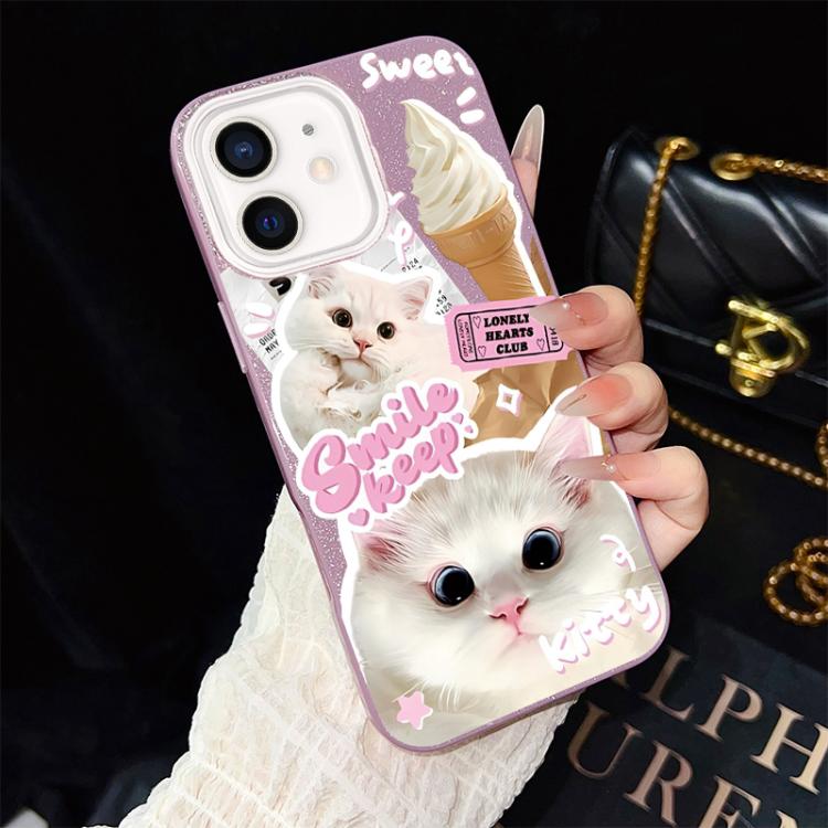 For iPhone 11 Ice Cream Cats Pattern IMD Glitter PC Hybrid TPU Phone Case(Purple)