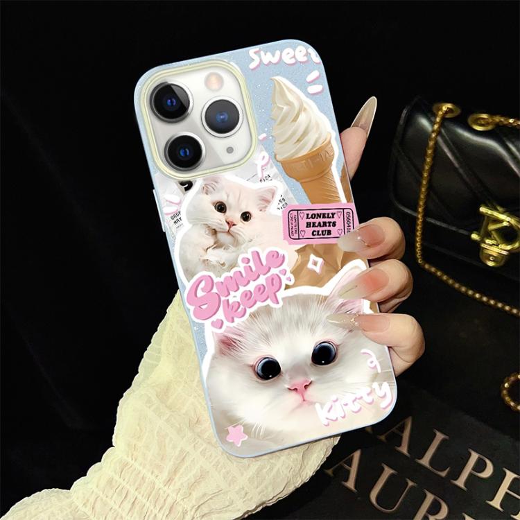 

For iPhone 11 Pro Ice Cream Cats Pattern IMD Glitter PC Hybrid TPU Phone Case(Blue)