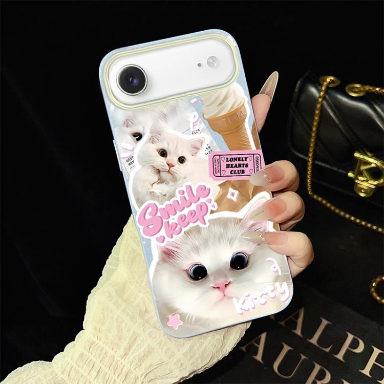For iPhone Air Ice Cream Cats Pattern IMD Glitter PC Hybrid TPU Phone Case(Blue)