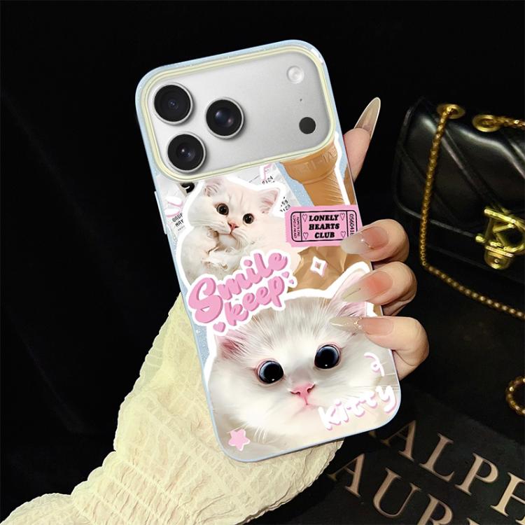 For iPhone 17 Pro Ice Cream Cats Pattern IMD Glitter PC Hybrid TPU Phone Case(Blue)