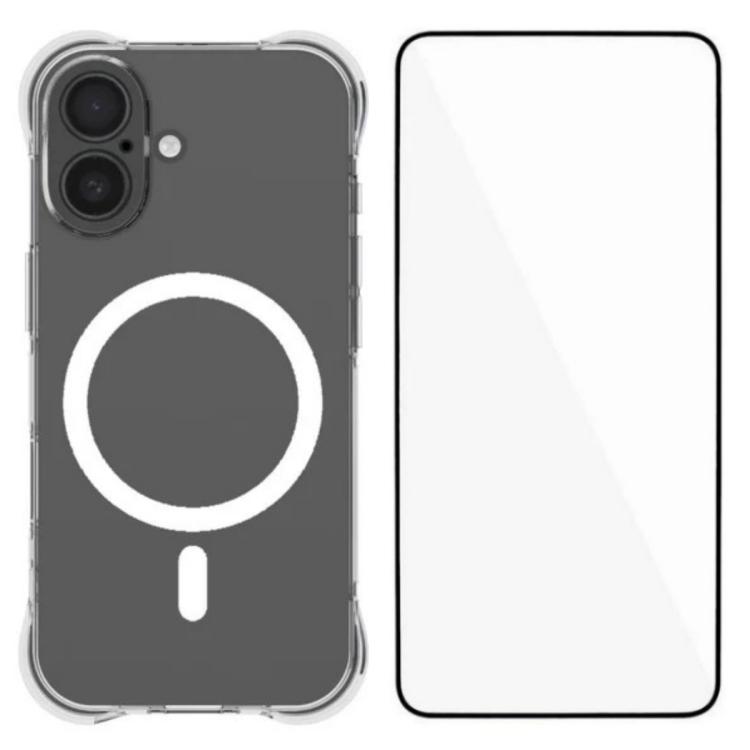 For iPhone 17 WANLONFENG Transparent Magnetic Four-Corner Shockproof TPU Phone Case with Screen Film(Transparent)