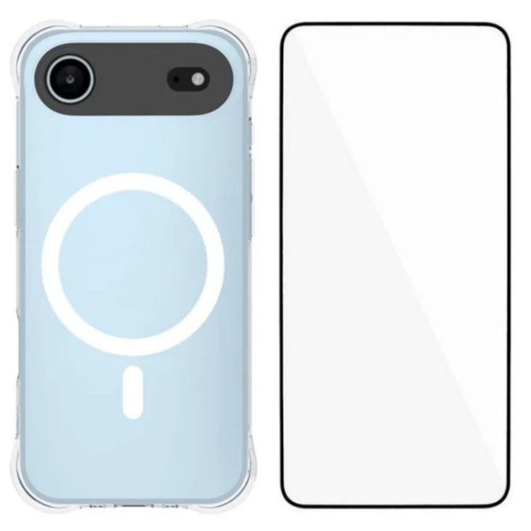 For iPhone Air WANLONFENG Transparent Magnetic Four-Corner Shockproof TPU Phone Case with Screen Film(Transparent)