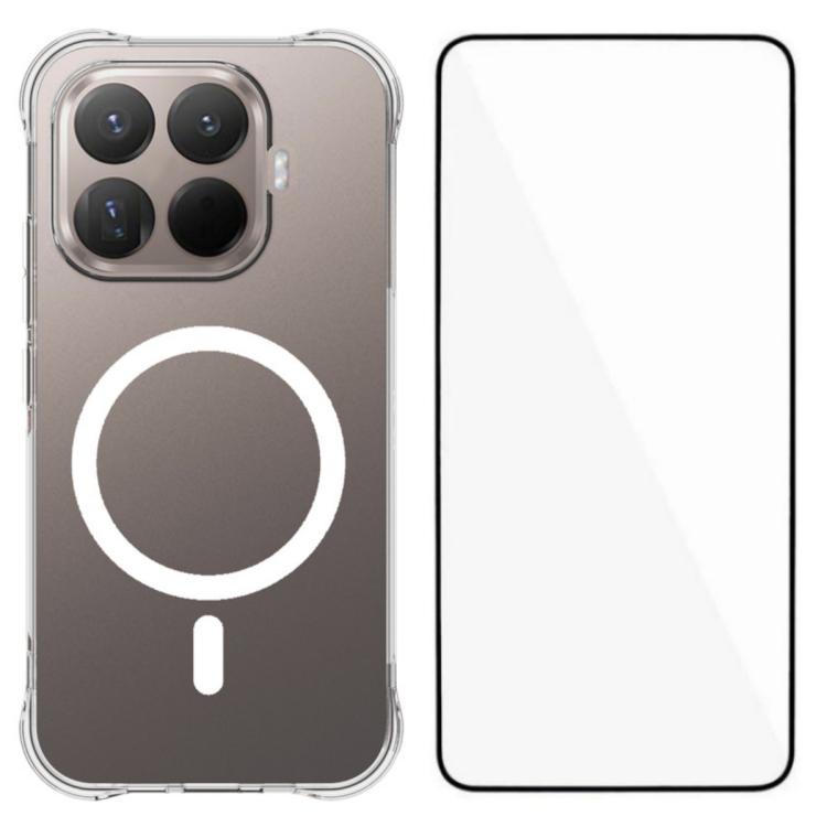 For Xiaomi 17T Pro 5G WANLONFENG Transparent Magnetic Four-Corner Shockproof TPU Phone Case with Screen Film(Transparent)
