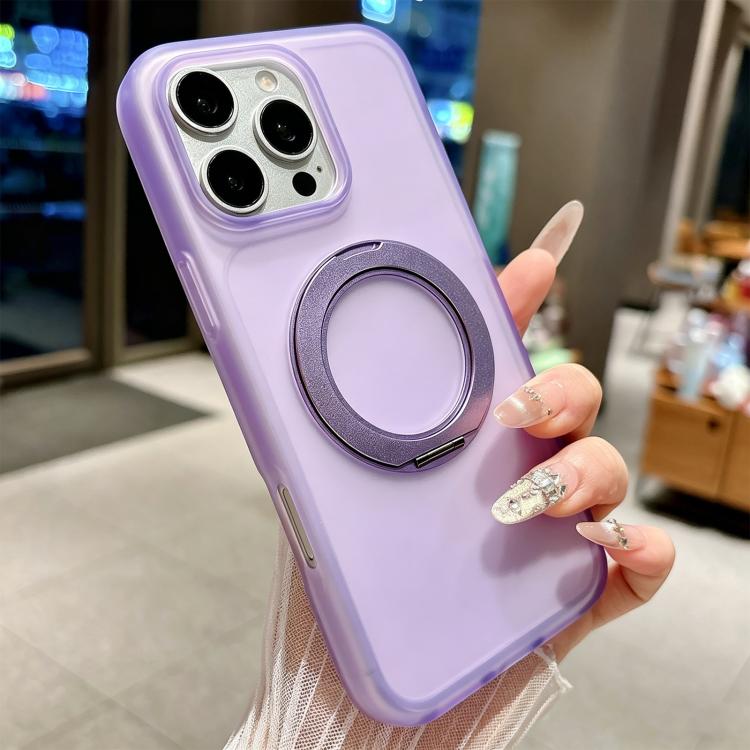 For iPhone 16 Pro Max Skin Feel 360 Degrees Rotating Holder PC Hybrid TPU Magnetic Phone Case(Purple)
