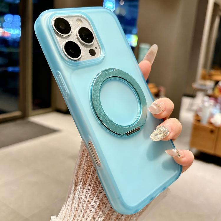 For iPhone 16 Pro Skin Feel 360 Degrees Rotating Holder PC Hybrid TPU Magnetic Phone Case(Blue)