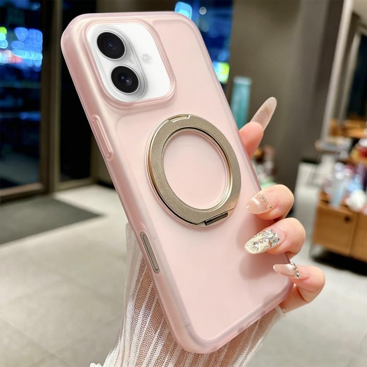 For iPhone 16 Skin Feel 360 Degrees Rotating Holder PC Hybrid TPU Magnetic Phone Case(Pink)