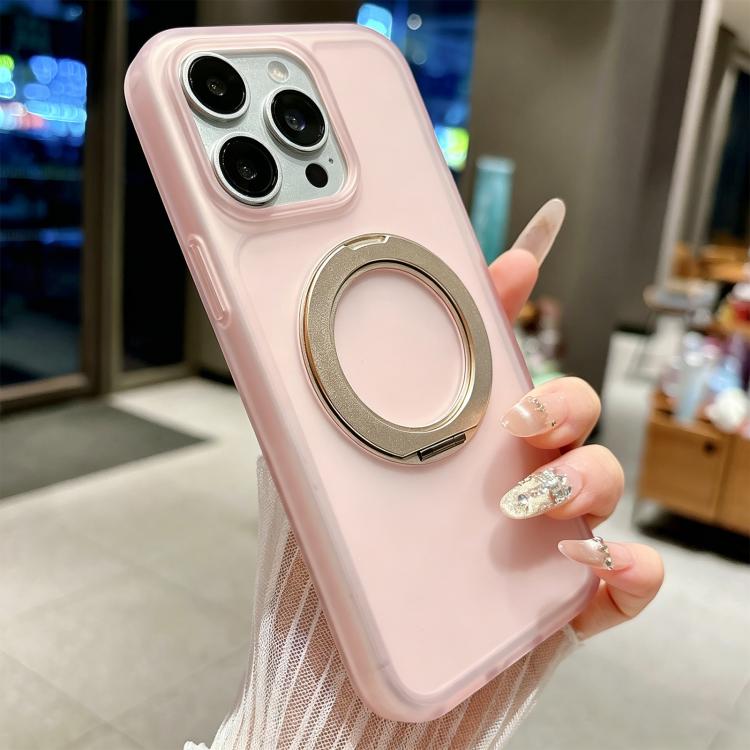 

For iPhone 13 Pro Max Skin Feel 360 Degrees Rotating Holder PC Hybrid TPU Magnetic Phone Case(Pink)