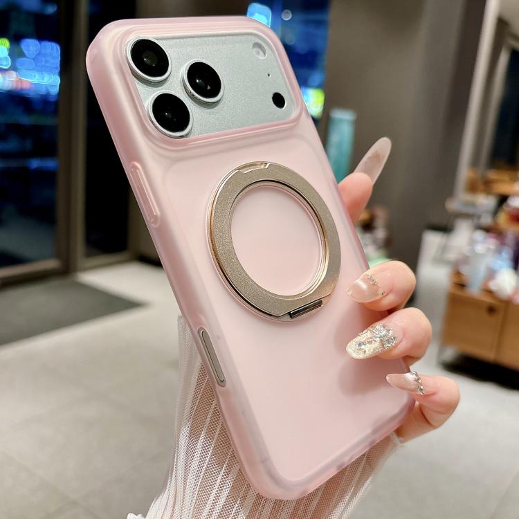 For iPhone 18 Pro Max Skin Feel 360 Degrees Rotating Holder PC Hybrid TPU Magnetic Phone Case(Pink)