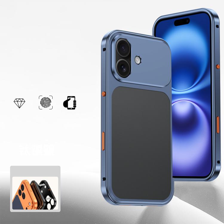 For iPhone 17 Cooling Spring Buckle Metal Frame Phone Case(Ttanium Blue)