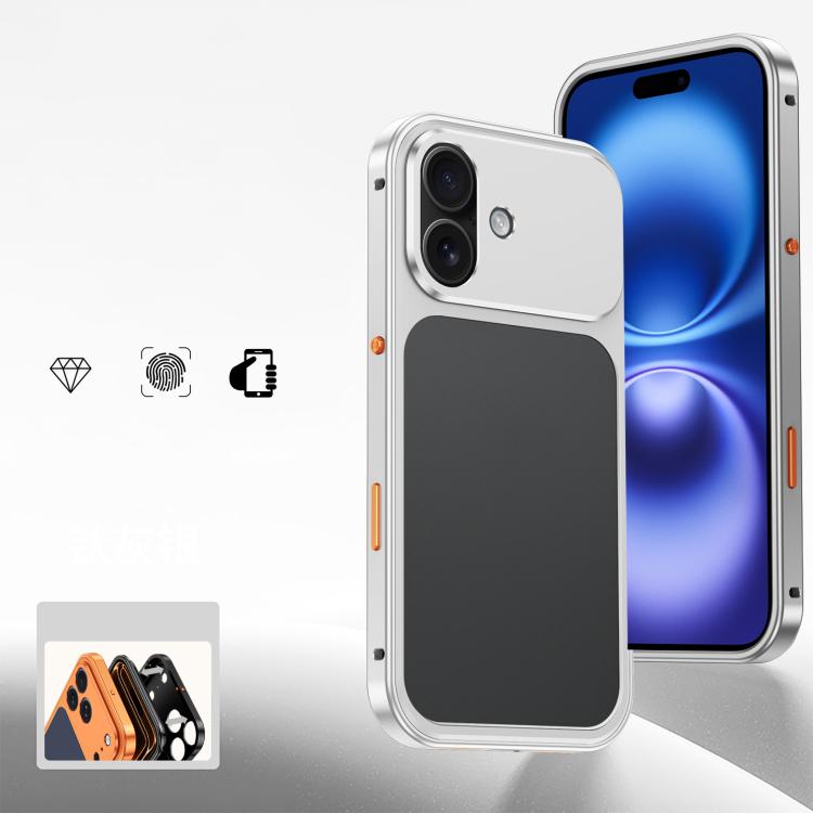 For iPhone 17 Cooling Spring Buckle Metal Frame Phone Case(Ttanium Silver)