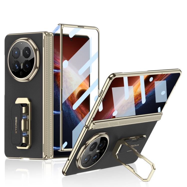 

For Honor Magic V6 GKK Magnetic Folding Hinge Leather Phone Case with Wristband & Rotating Holder(Black)