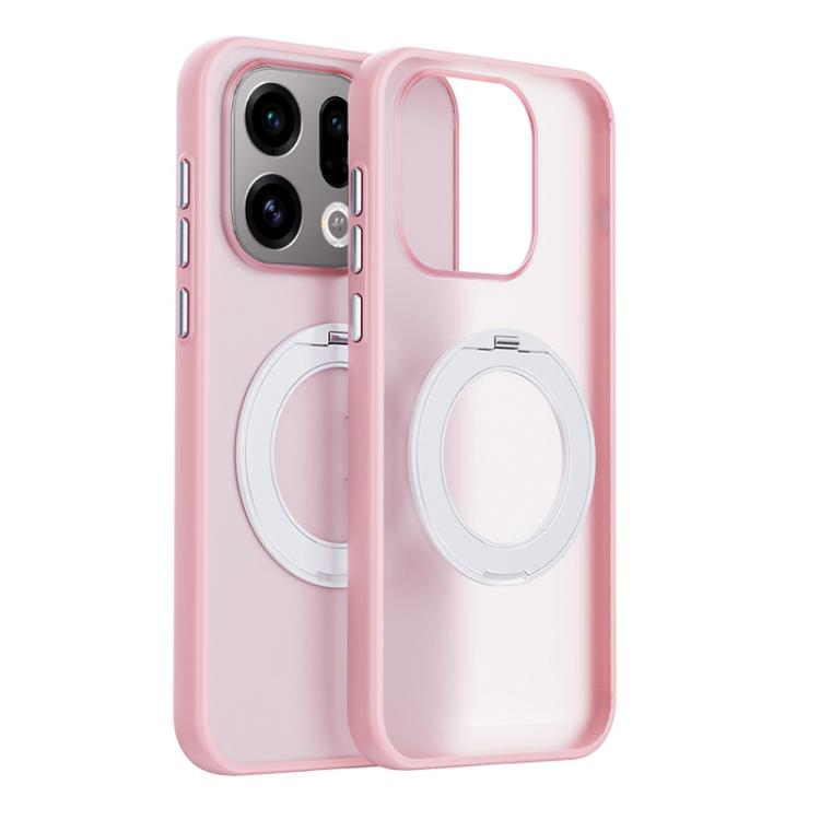 For OPPO Find X9 Boundless Transparent Series Skin Feel Frosted Clear Magnetic Phone Case with Rotating Holder(Transparent Pink)