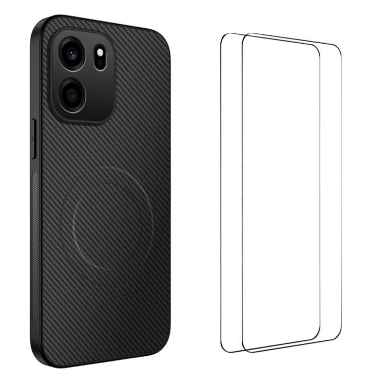 

For OnePlus Nord CE6 / Turbo 6V 5G WANLONFENG TQ1 Series Magnetic Carbon Fiber Texture Phone Case with 2pcs Screen Films(Black)
