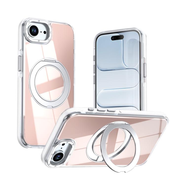 

For iPhone 17e / 16e Dual Color Gradient Discolor 360 Degree Rotation Holder Magnetic Phone Case(White)