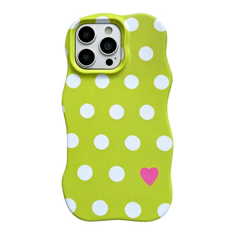 

For iPhone 16 Pro Max Wave Shape Dots Heart Pattern IMD Printed PC Hybrid TPU Phone Case(Green)
