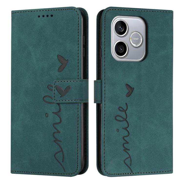 For Honor 600 Smart 5G Skin Feel Heart Embossed Leather Phone Case with Long Lanyard(Green)