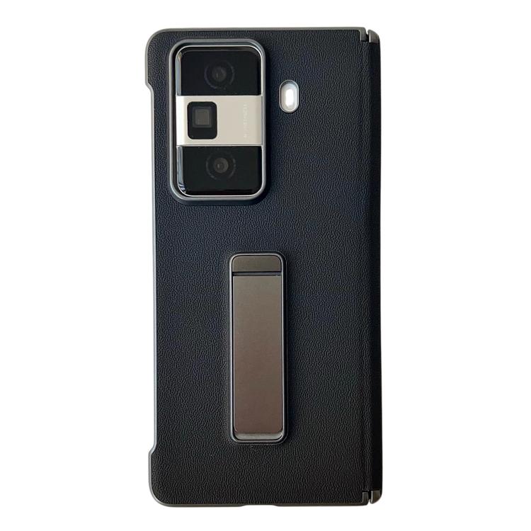 

For Honor Magic Vs3 Metal Holder Vegan Leather Texture Phone Case(Black)