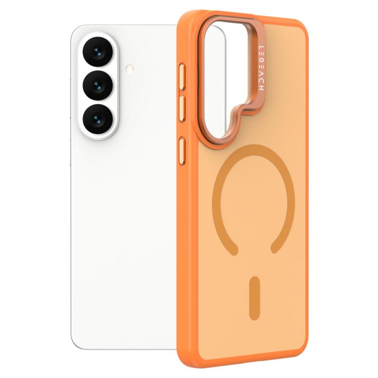 

For Galaxy S26+ 5G LeReach Le-Luster Series Metal Lens Kickstand Magnetic Phone Case(Orange)