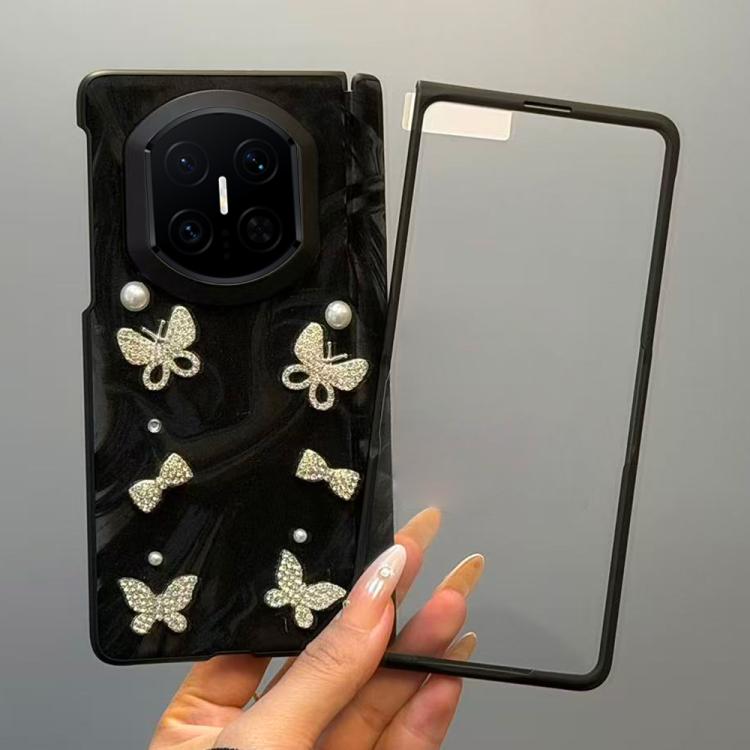 

For Huawei Mate X7 Integrated Pearl Butterfly Silk Flow Texture Pattern Shockproof Phone Case(Black)
