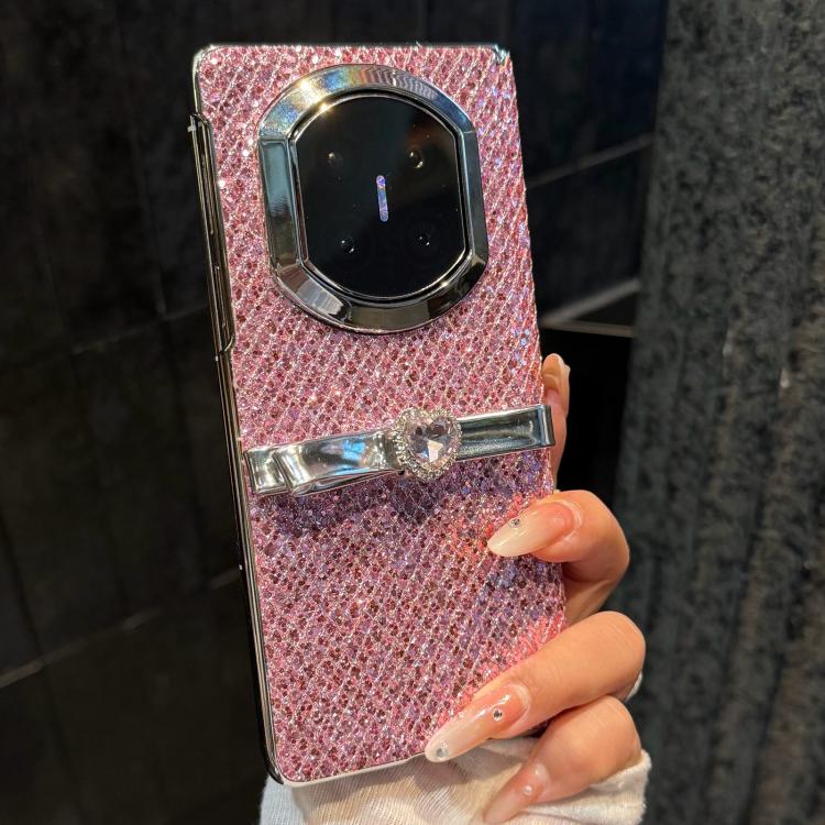 

For Huawei Mate X7 Sparkling Glitter Zircon Bow Decoration Shockproof Phone Case(Pink)