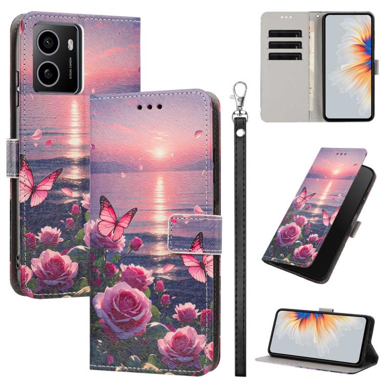 

For HMD Pulse/Pulse Pro/Pulse+ Painted Pattern Vegan Leather Phone Case with Strap(Rose Butterfly)