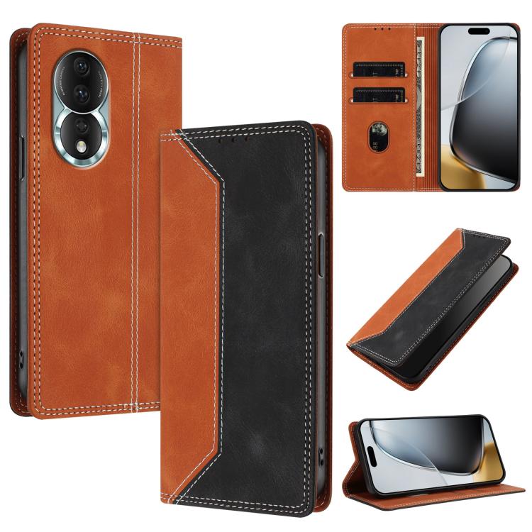 For Honor 80 Skin Feel Two-tone RFID Blocking Vegan Leather Phone Case(Black)