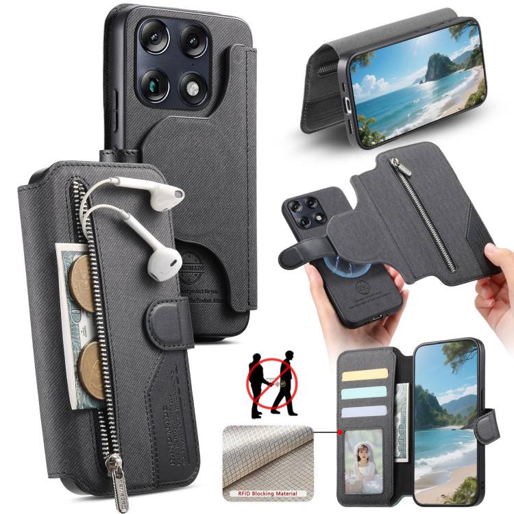 

For Motorola Moto X70 Air Pro 5G Twill Fabric MagSafe RFID Anti-theft Zipper Wallet Leather Phone Case(Black)