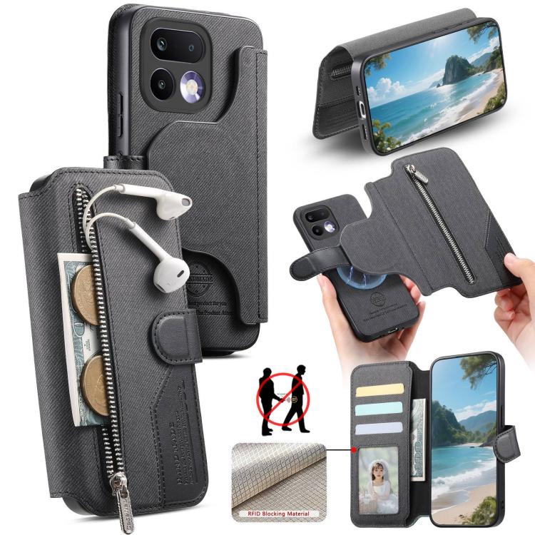 For Realme 16 Pro+ 5G Twill Fabric MagSafe RFID Anti-theft Zipper Wallet Leather Phone Case(Black)