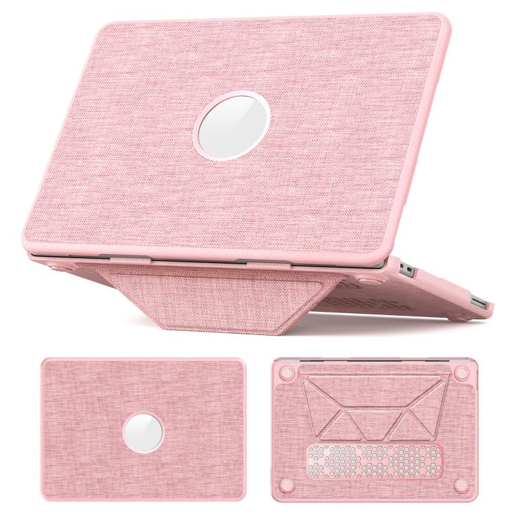 For MacBook Neo 13 inch 2026 A18 Pro A3404 Fabric Texture Pro Magnetic Holder Laptop Protective Case(Pink)