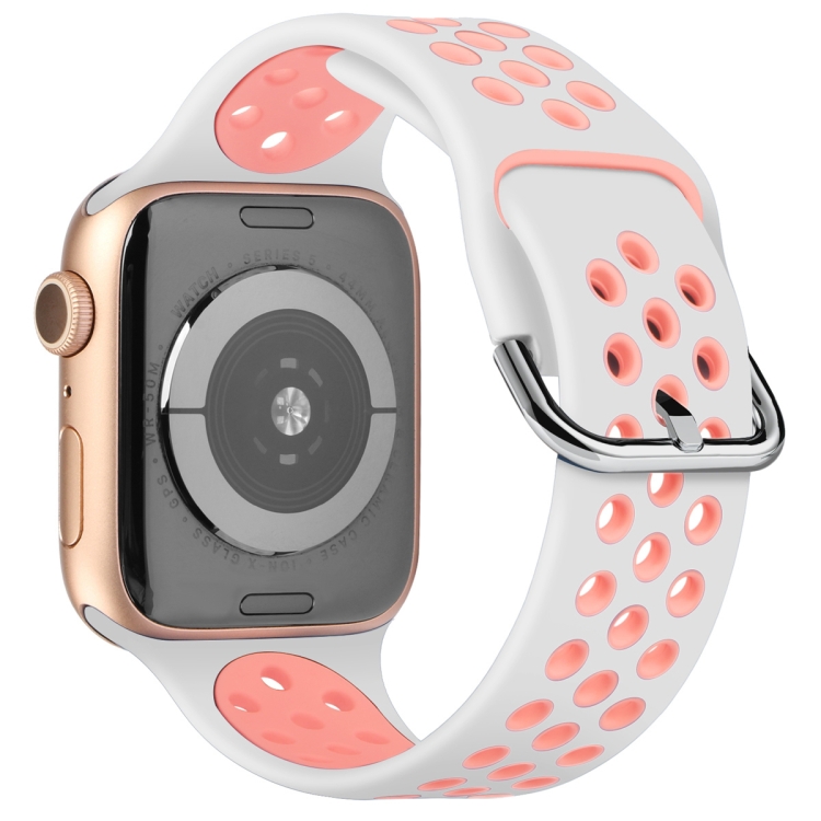 SUNSKY - Correa de reloj de silicona de dos tonos para Apple Watch Series 6  y SE y 5 y 4 44 mm / 3 y 2 y 1 42 mm (blanco rosa)