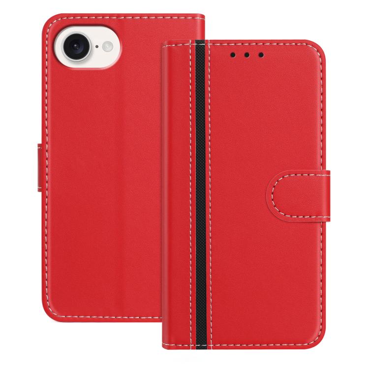 

For iPhone 17e / 16e Color Block Card Slots Vegan Leather Phone Case(Red)