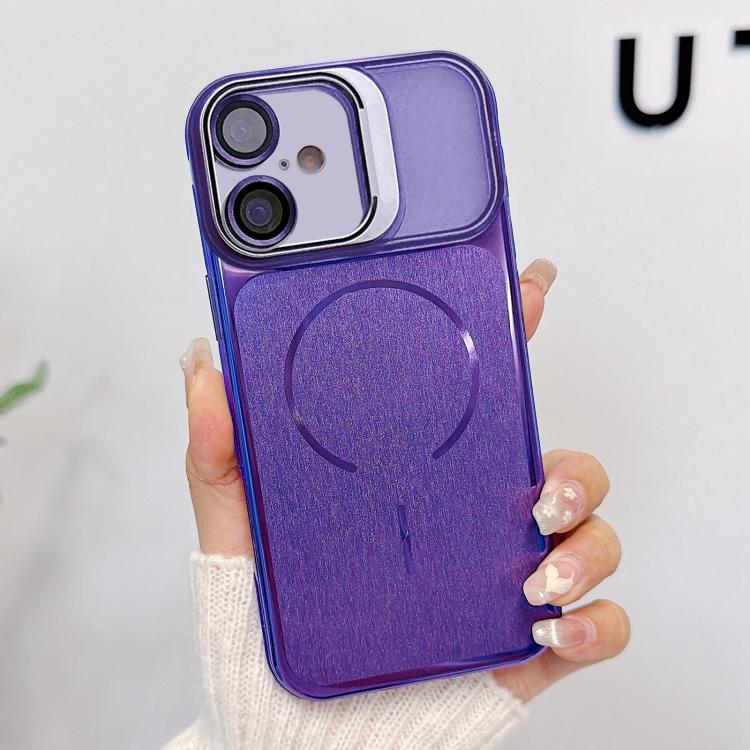 

For iPhone 17 Brushed Magnetic Phone Case with Lens Frame Holder & Lens Film(Purple)