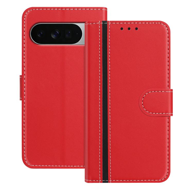 

For Google Pixel 11 Pro XL Color Block Card Slots Vegan Leather Phone Case(Red)