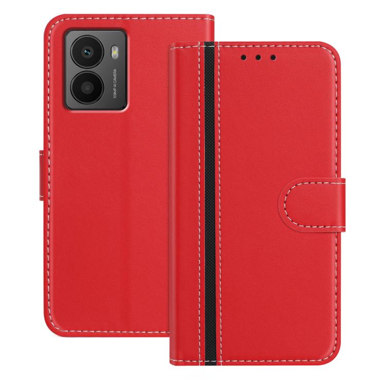 

For HMD Fusion Color Block Card Slots Vegan Leather Phone Case(Red)