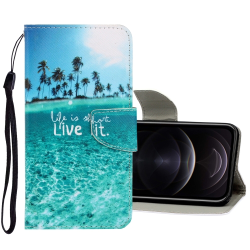 

For iPhone 12 / 12 Pro 3D Colored Drawing Horizontal Flip PU Leather Case with Holder & Card Slots & Wallet(Coconut Tree)