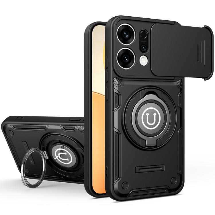 For OPPO Reno14 5G Global Sliding Camshield Holder Magnetic Phone Case(Black)