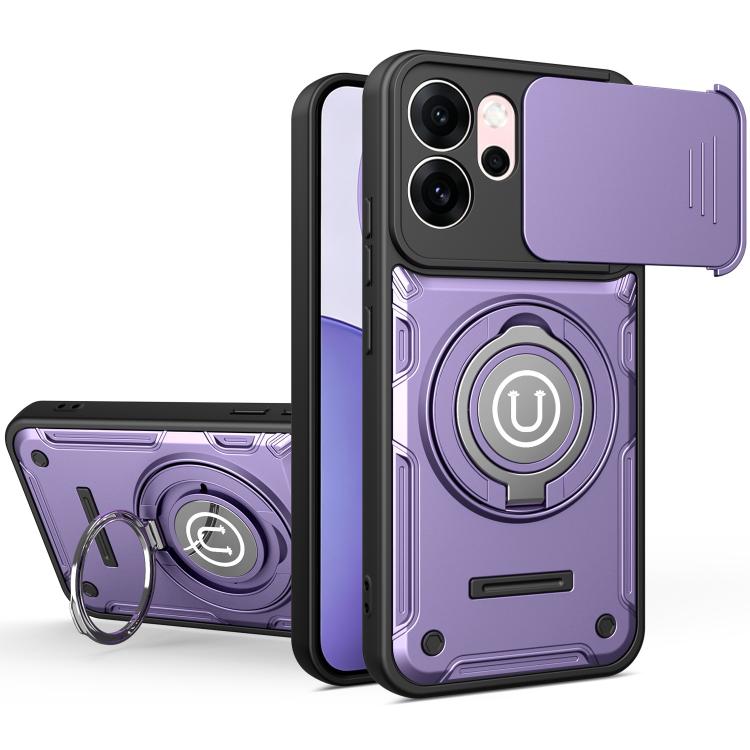 

For OPPO Reno14 F / Reno15 F 5G Sliding Camshield Holder Magnetic Phone Case(Purple)