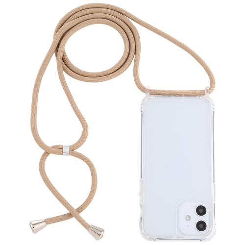 

For iPhone 12 mini Transparent Acrylic Airbag Shockproof Phone Protective Case with Lanyard (Camel)