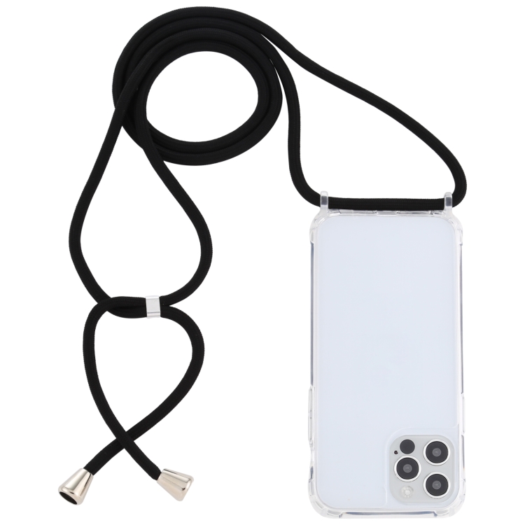 

For iPhone 12 / 12 Pro Transparent Acrylic Airbag Shockproof Phone Protective Case with Lanyard(Black)
