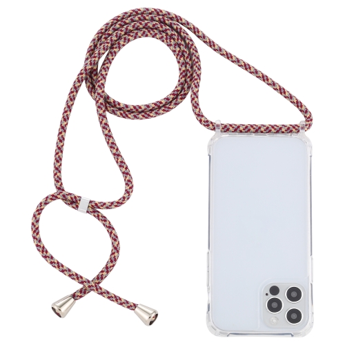

For iPhone 12 Pro Max Transparent Acrylic Airbag Shockproof Phone Protective Case with Lanyard(Red Apricot Grey Fine Lines)